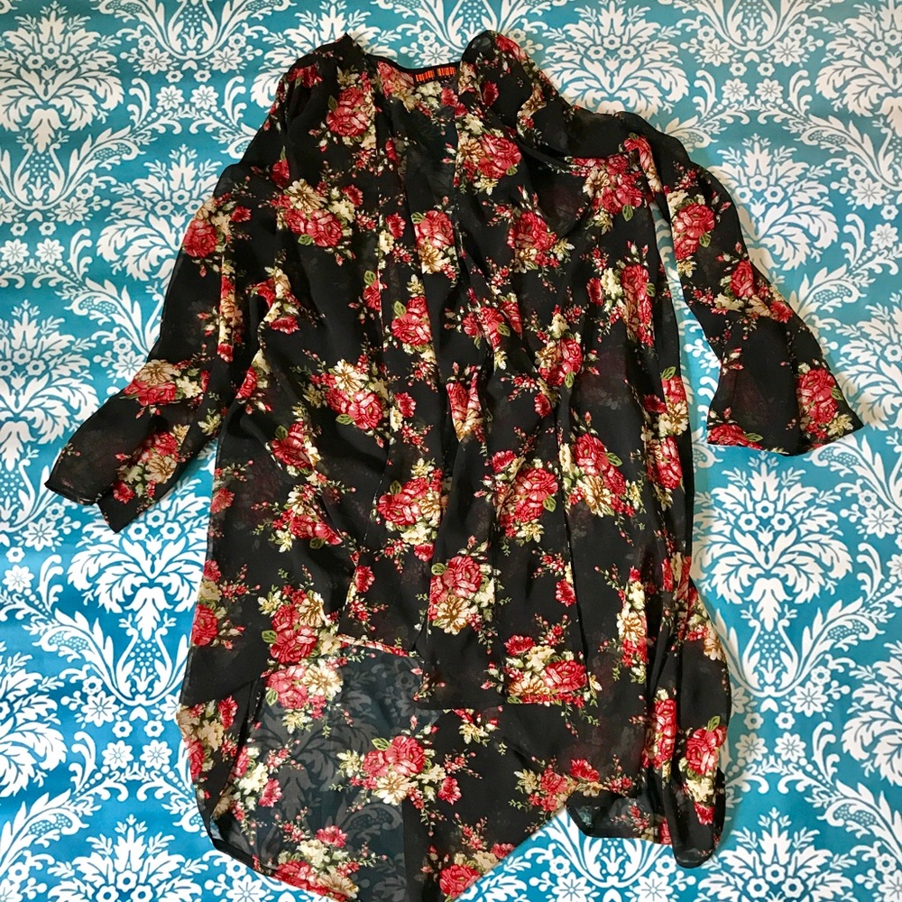 Floral black kimono