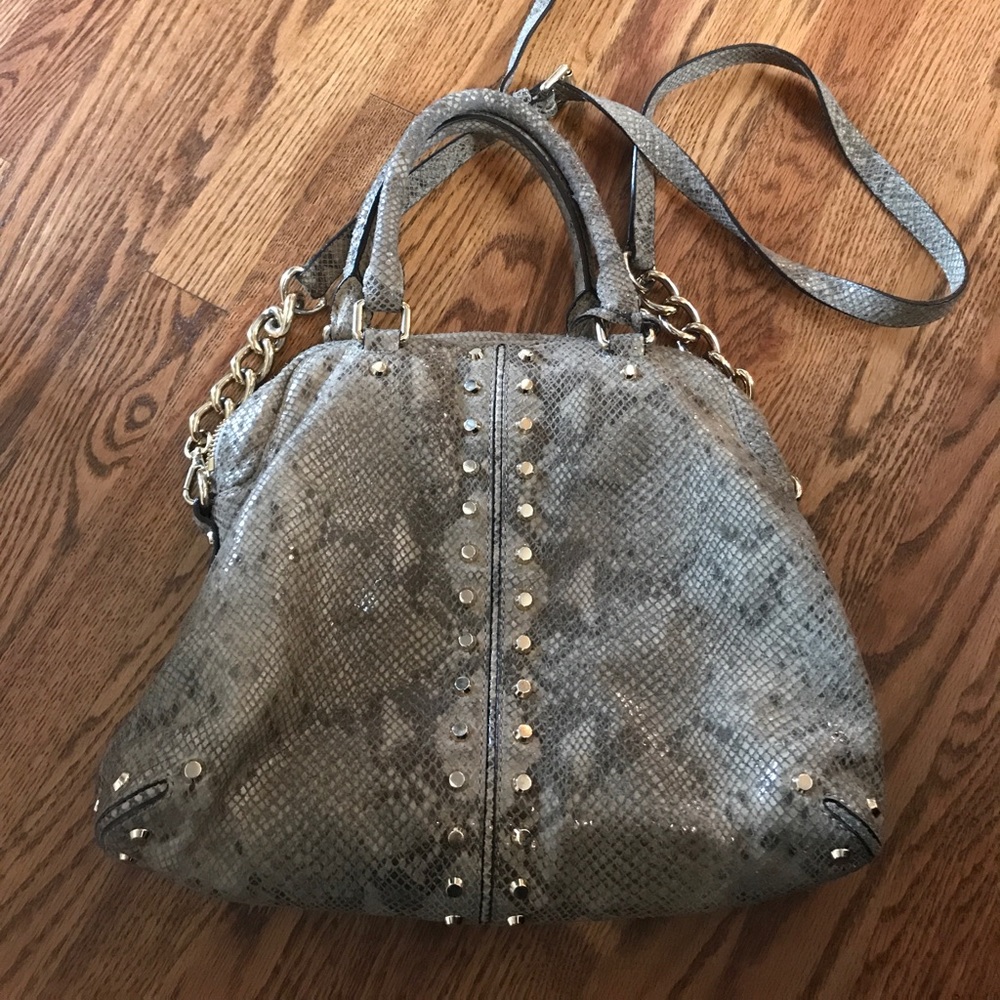 MK green snake skin bucket bag with wallet