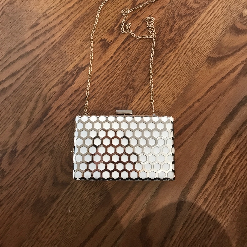 Gold Homey Comb Small Box Clutch with chain