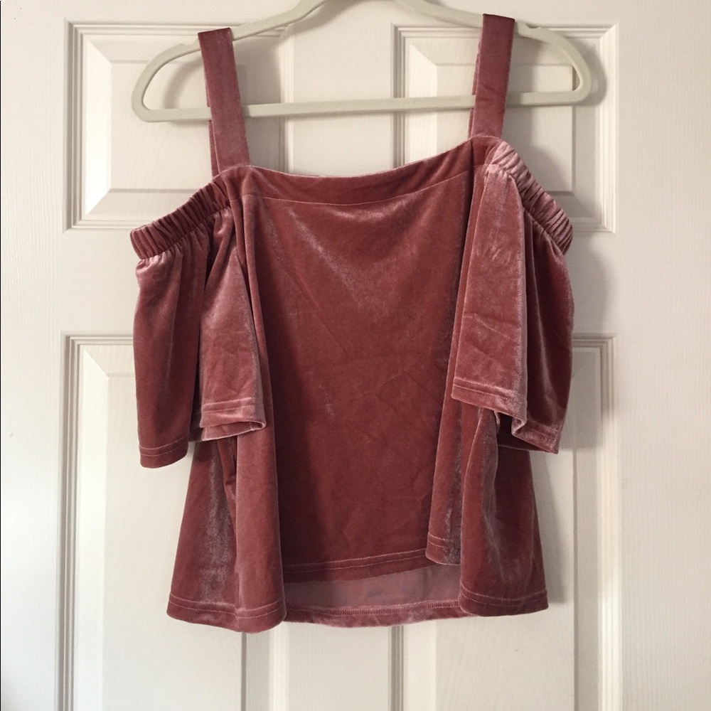 Pink velvet off the shoulder top