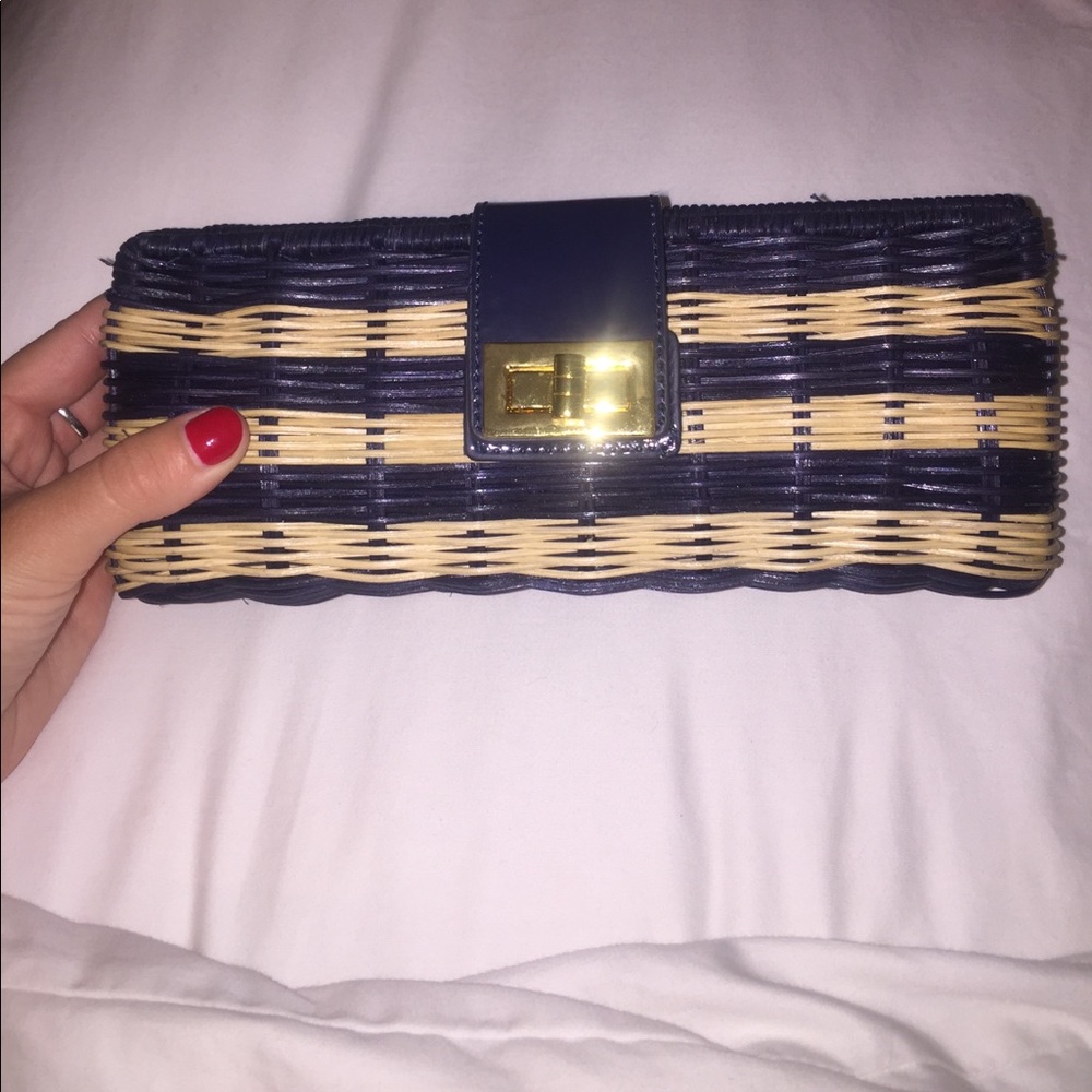 J.Crew Factory striped straw clutch