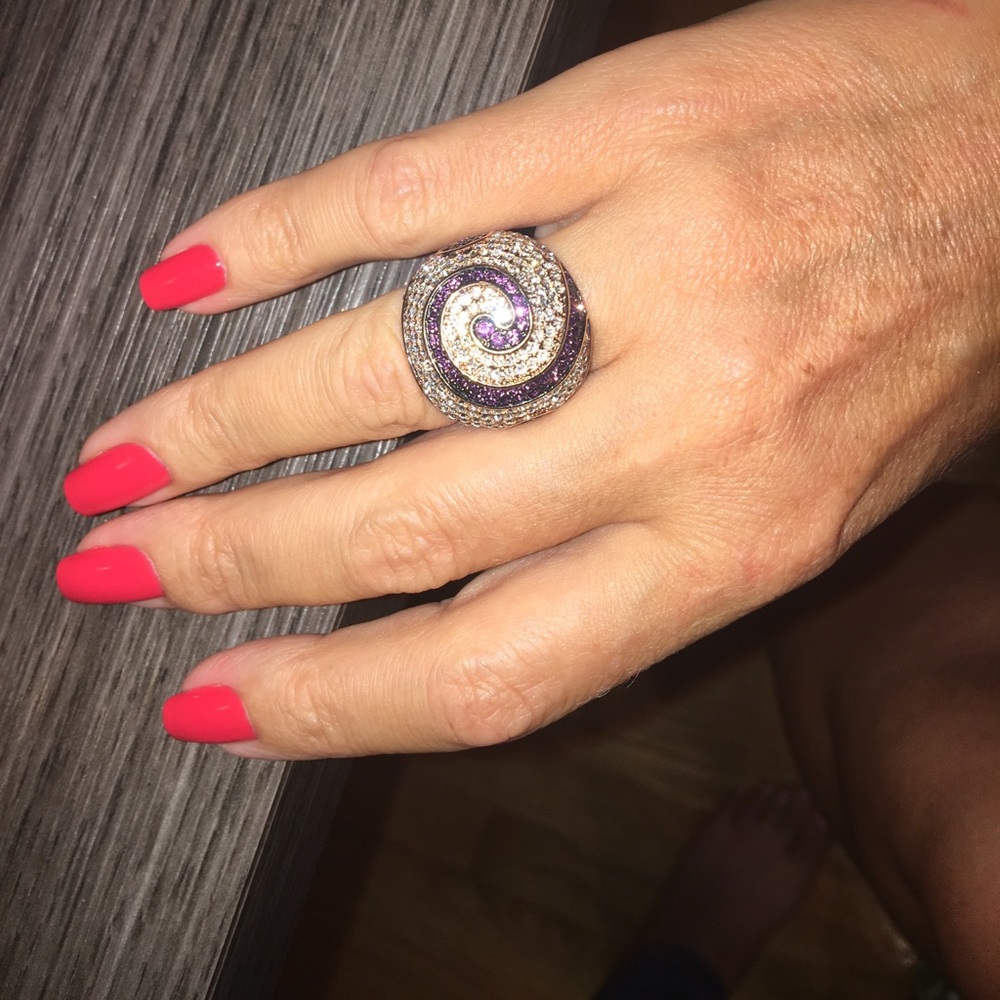 Pink gold plated, silver ring