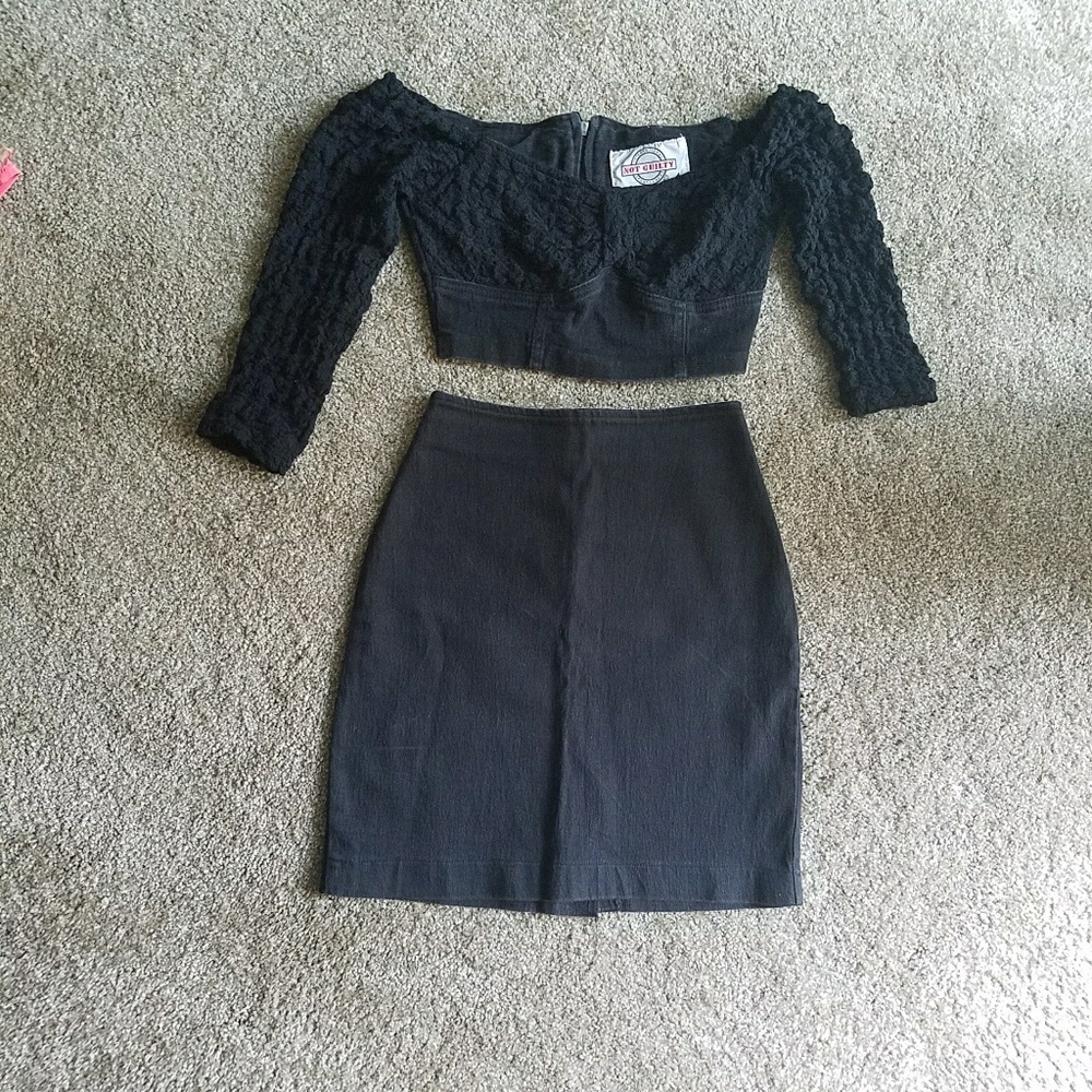Vintage Hot Stuff black mini skirt crop top