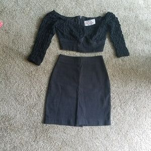 Vintage Hot Stuff black mini skirt crop top