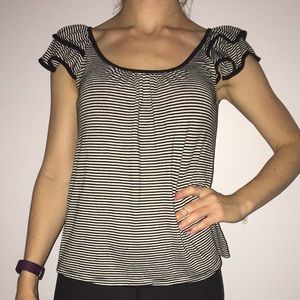 Striped Scoop Neck T-Shirt with Ruffled Sleeves