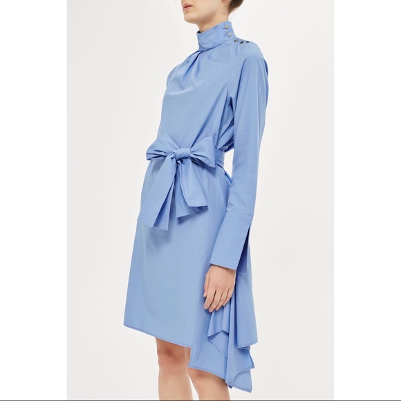 Topshop Dresses & Skirts - Topshop asymmetric blue Long Sleeve bow belt dress