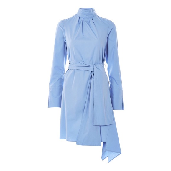 Topshop asymmetric blue Long Sleeve bow belt dress - Picture 2 of 2