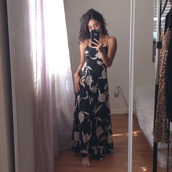 Vintage Dresses & Skirts - Vintage Black Floral Maxi Dress