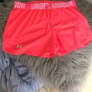 Pink under armour running shorts