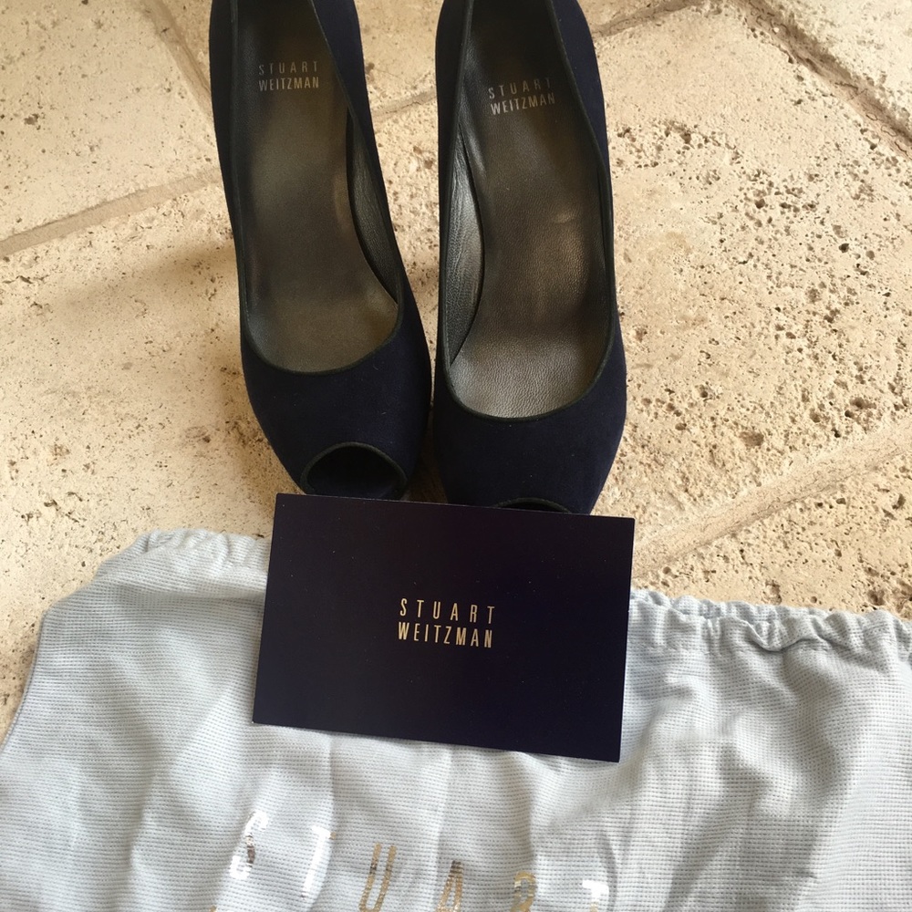 Stuart Weitzman Suede Navy and Dark Green Heels