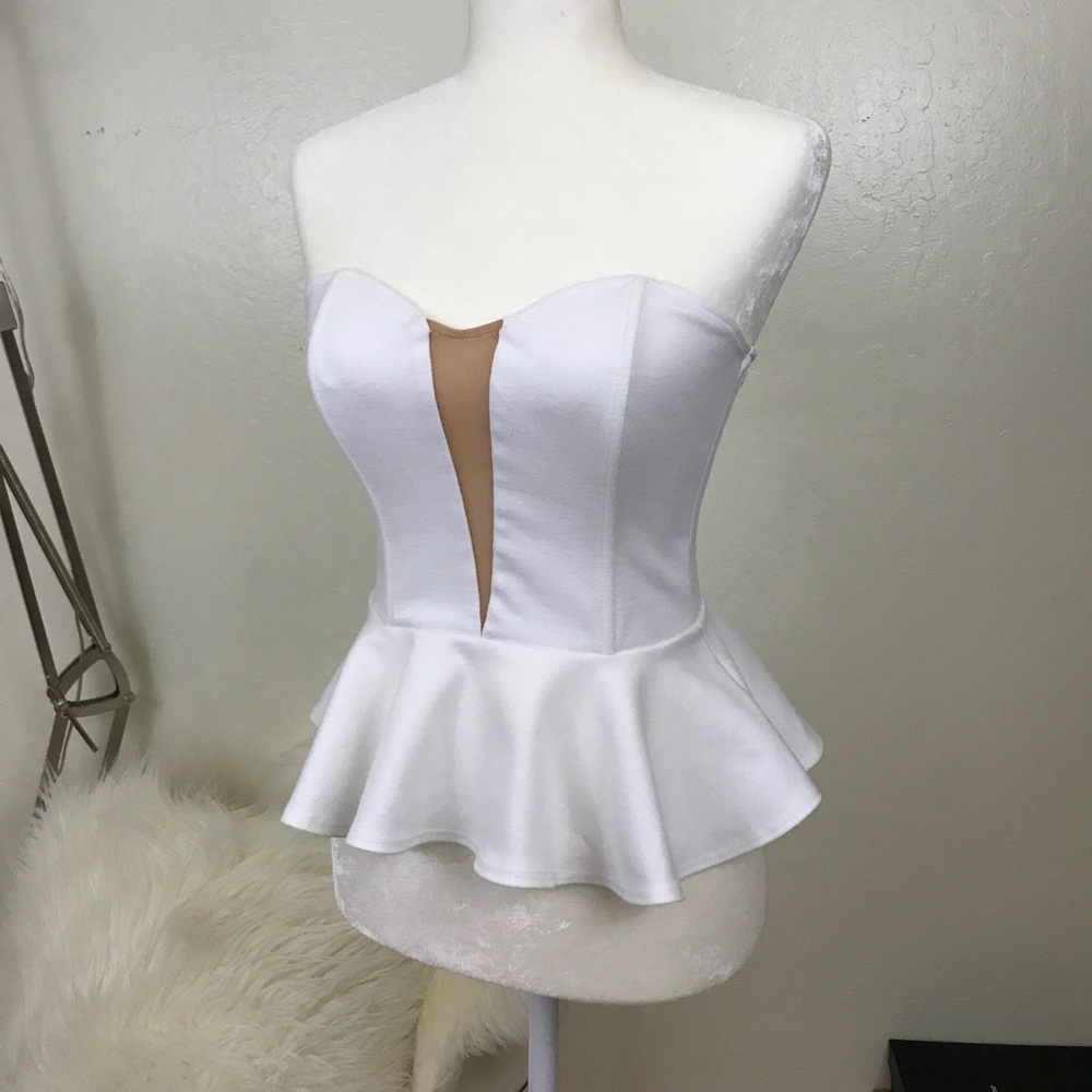 Foreign Exchange white sweetheart peplum tube top