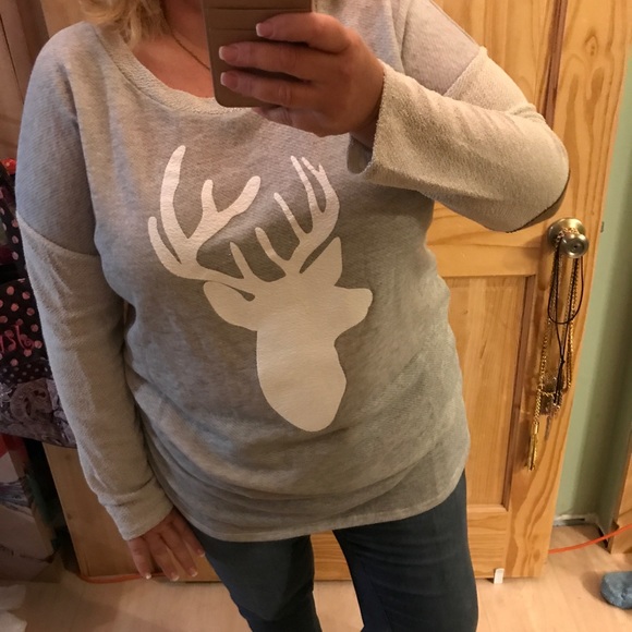 Plus Long Terry Top with Deer Head & Arm Patches - Picture 6 of 8