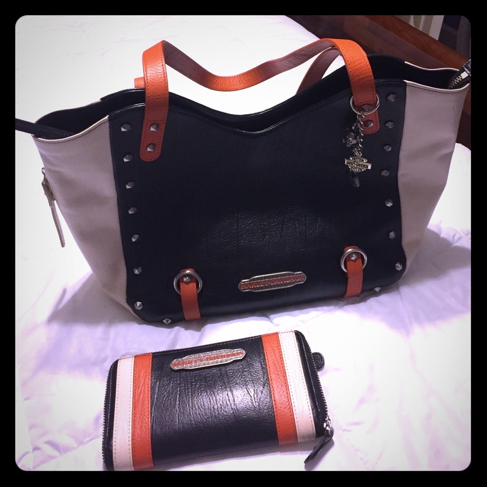Harley Davidson colorblock handbag and wallet
