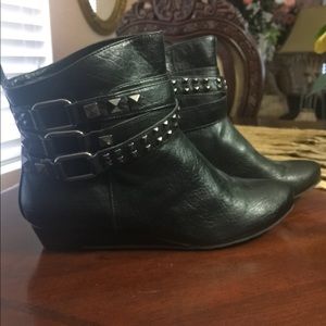 Black Studded Leather Ankle Booties