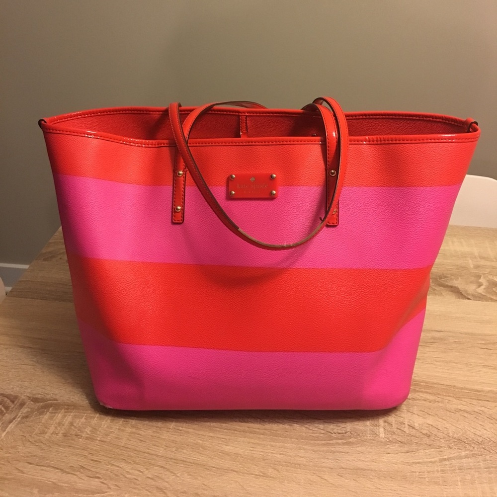 Kate Spade Pink Red Striped Tote