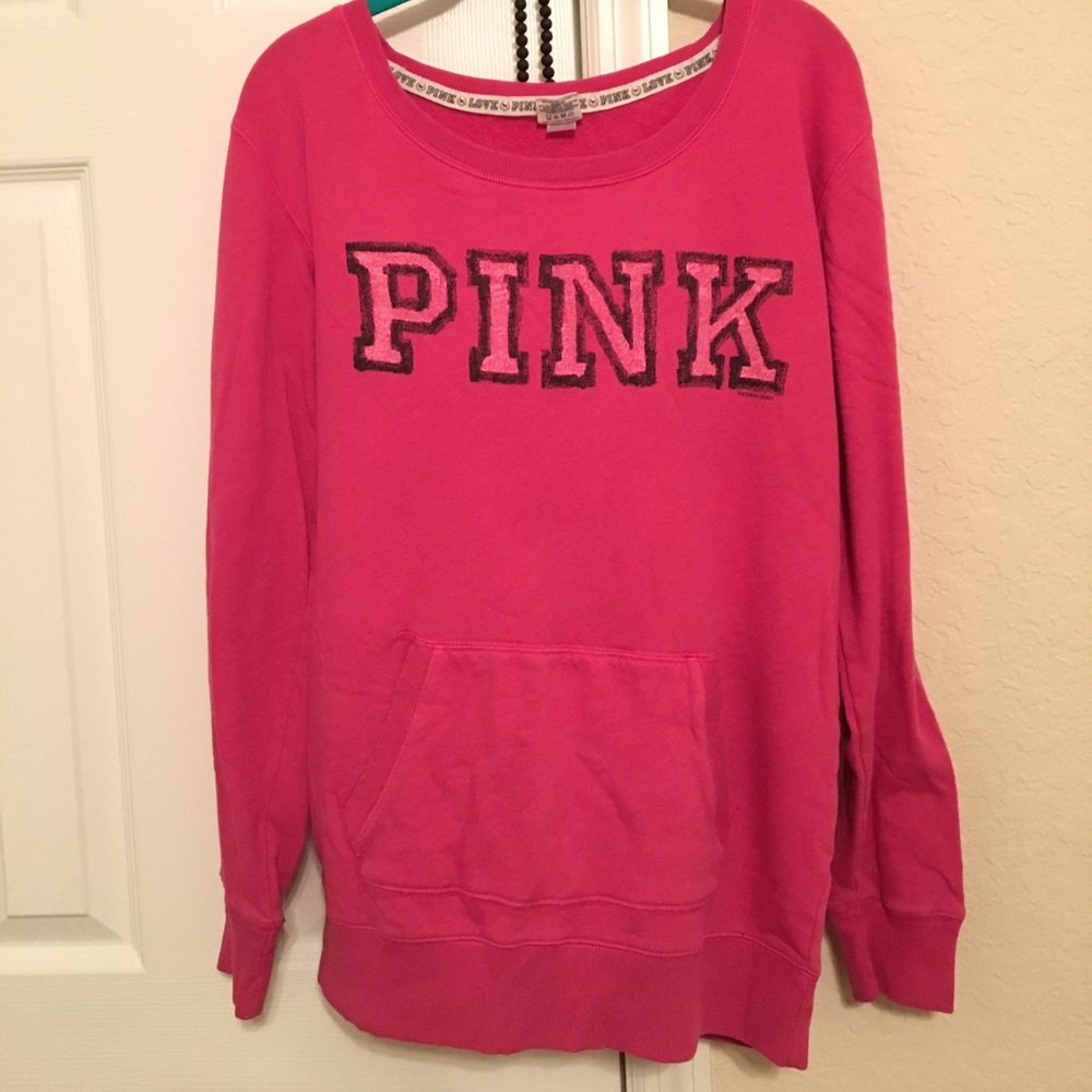 PINK scoop neck slouchy sweater with pocket