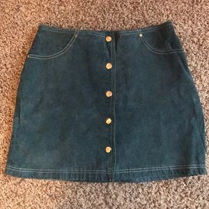 blue suede button skirt