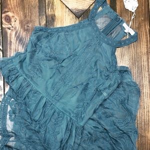 Teal Halter Lace Maxi Romper