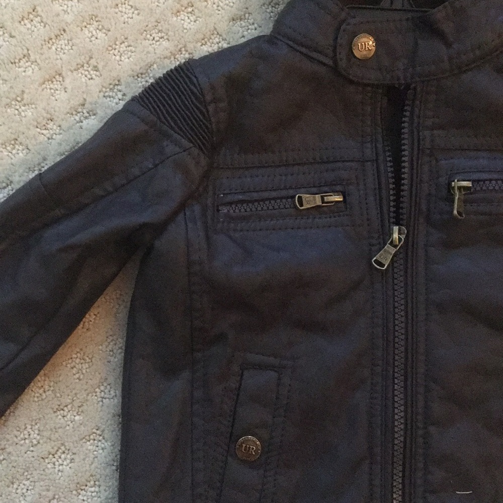 Brown (faux) leather jacket with sweater hood NWT