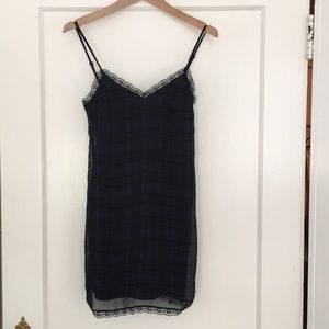 ZARA Tartan Check Slip Dress with Lace Detail XS