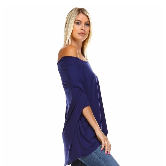 Oversized Off Shoulder High Low Batwing Top - Picture 2 of 5