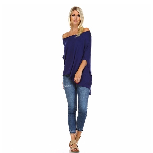 Oversized Off Shoulder High Low Batwing Top - Picture 4 of 5