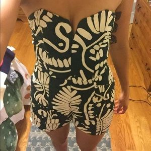 Dark green floral romper