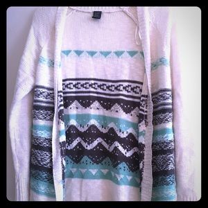 Teal and White Knit Cardigan