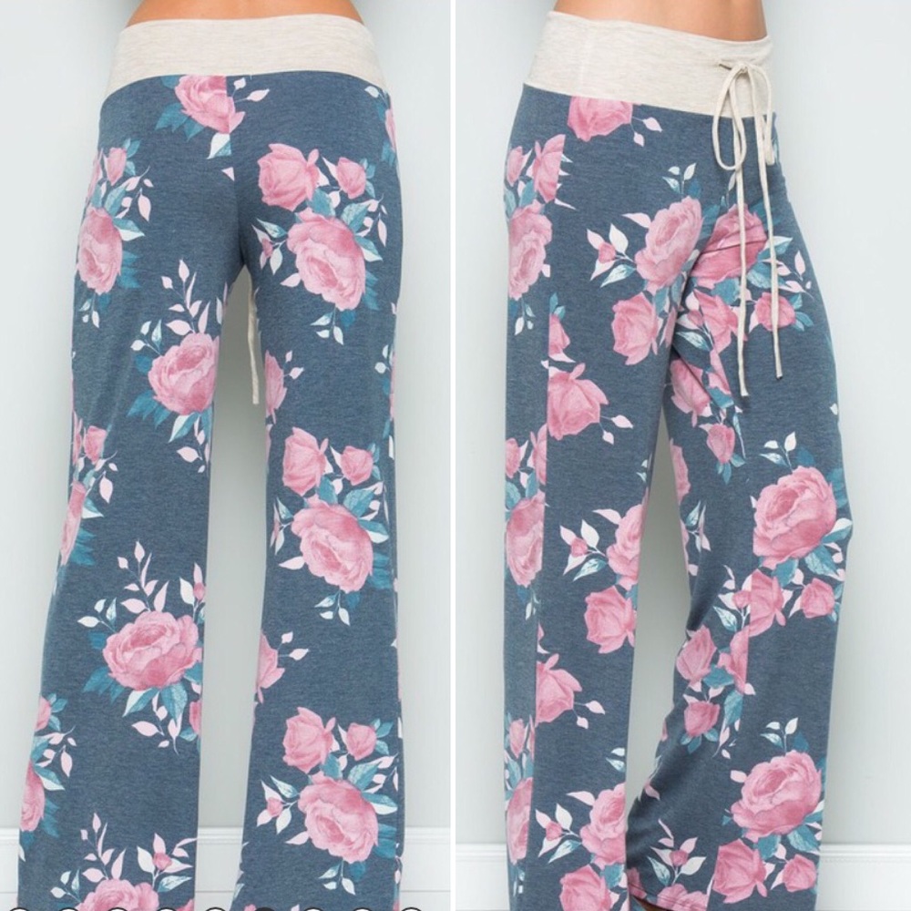 Last one! 2X-3X Floral Lounge pant - Blue - Picture 2 of 3