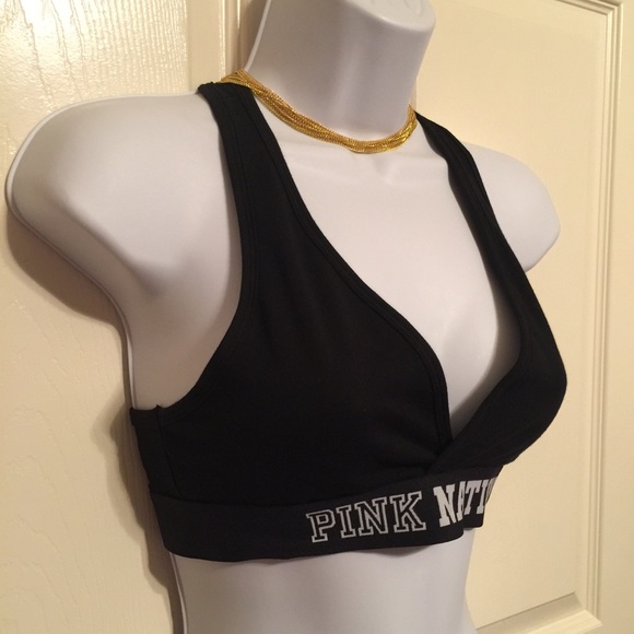 NWT pink Victoria's Secret black sports bra XS / S - Picture 2 of 8