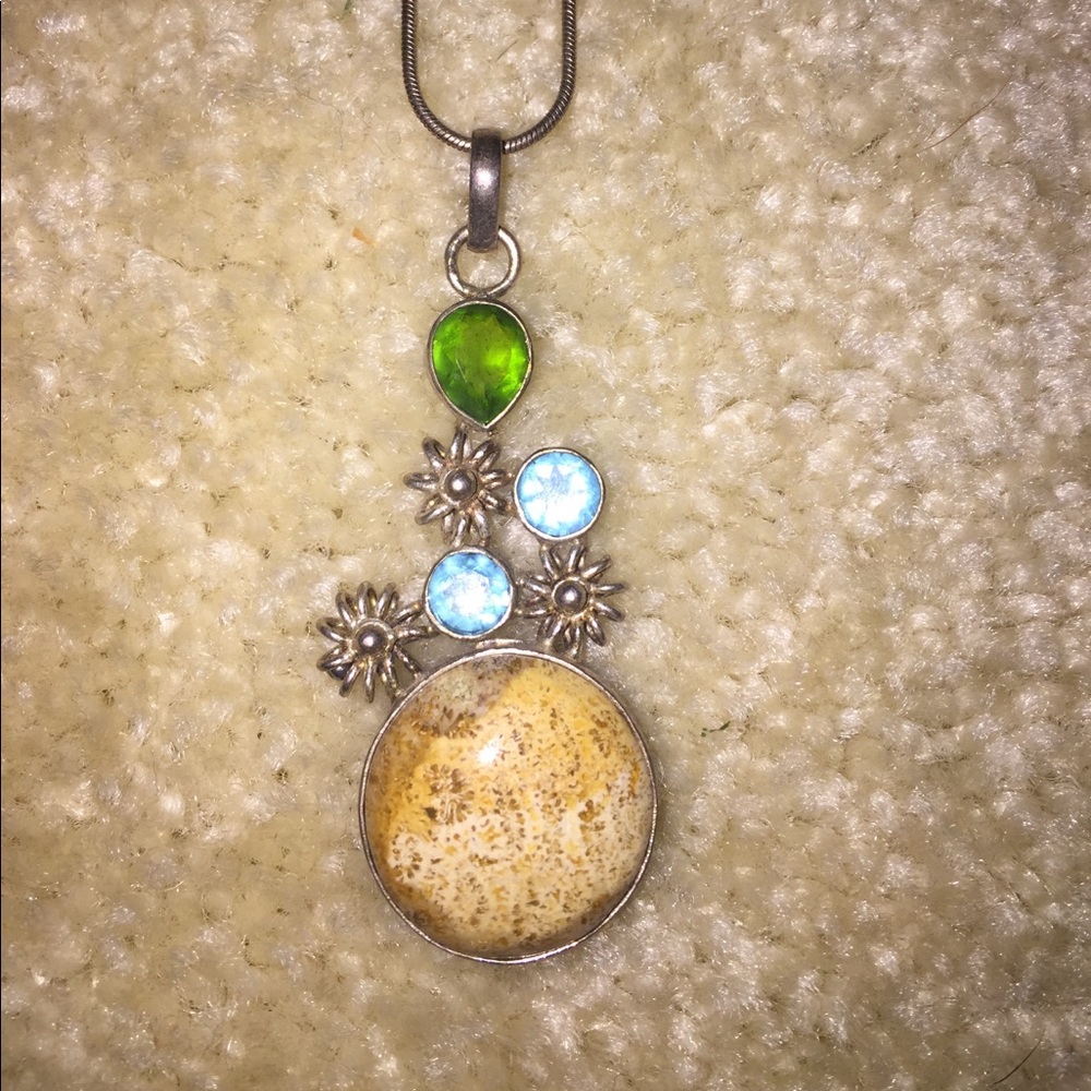 Anthro Fossil, Tourmaline & Precious Gem Necklace
