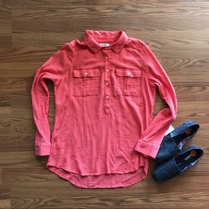 Madewell popover coral long sleeve blouse