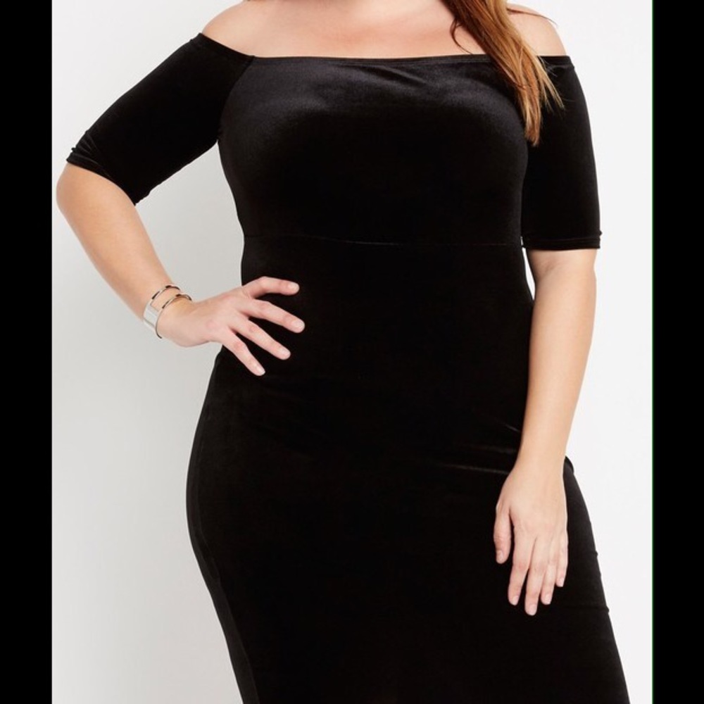 Black Velvet Off the Shoulder Midi Dress