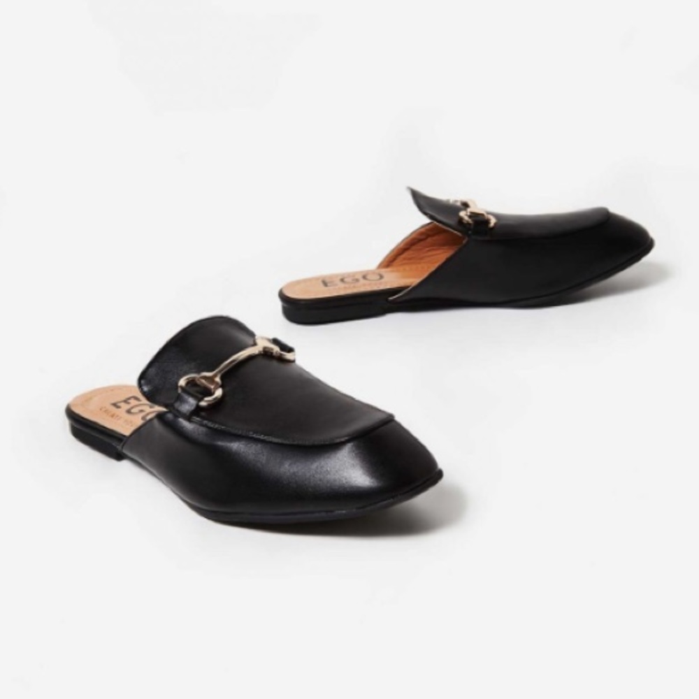 Black flat loafer mules
