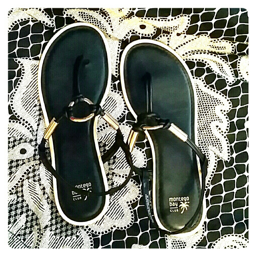Black and gold sandals