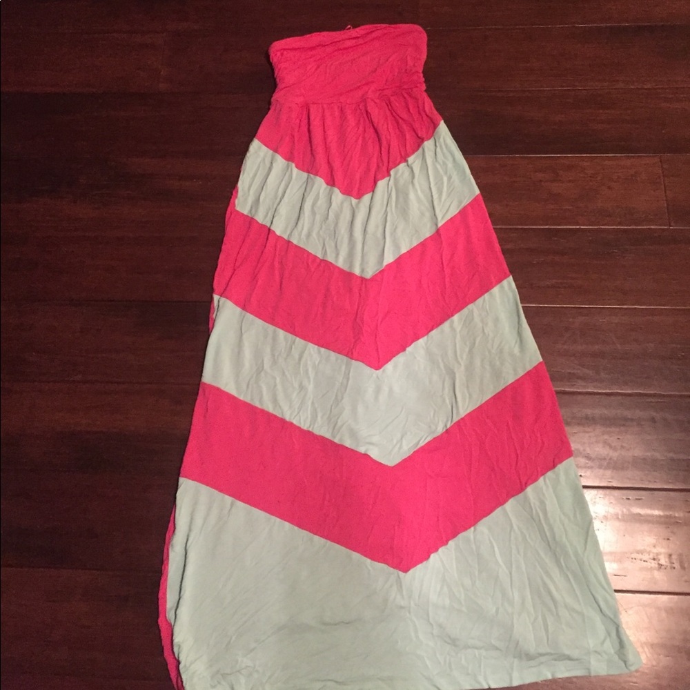 Pink and blue maxi dress
