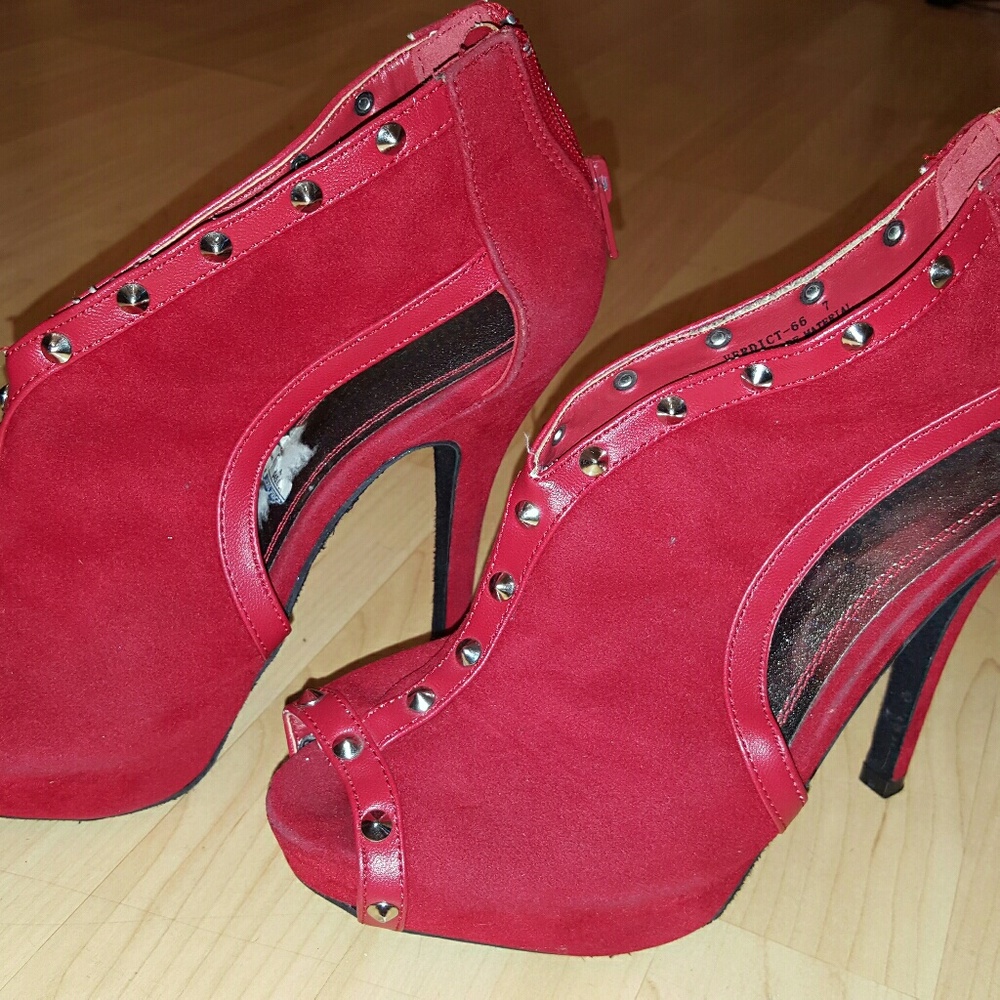 Dollhouse red spiky open toe heels