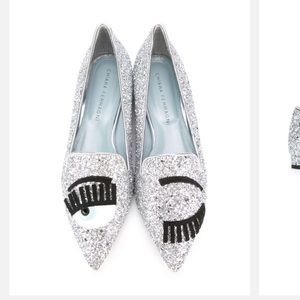 Chiara ferragni sliver glitter pointy toe flats