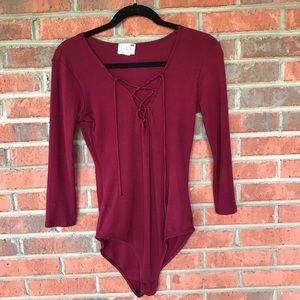 Ribbed lace-up body suit