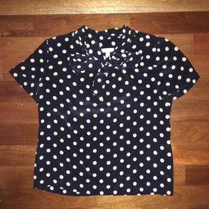 J.Crew silk polka dot tie neck blouse
