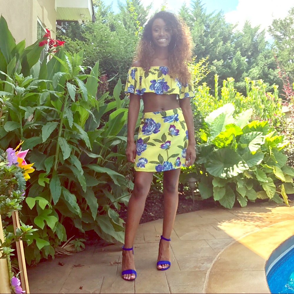 Yellow Floral Two Piece Coordinate Set