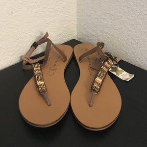 Beaded T-Strap Sandals