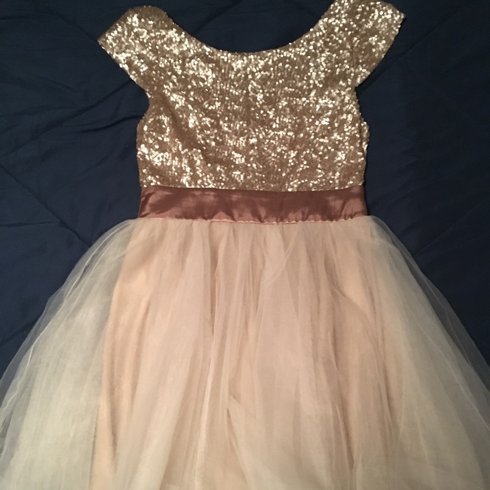 Tan and gold homecoming dress