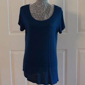 Cute Blue Short Sleeved Asymmetrical Tunic Size XL