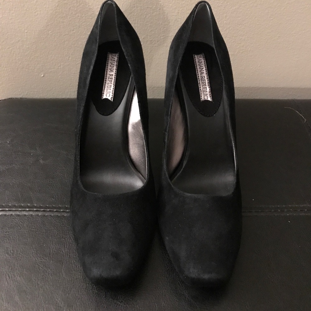 Black Suede Pumps with silver heels