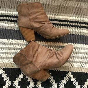 Brown chunky heeled booties