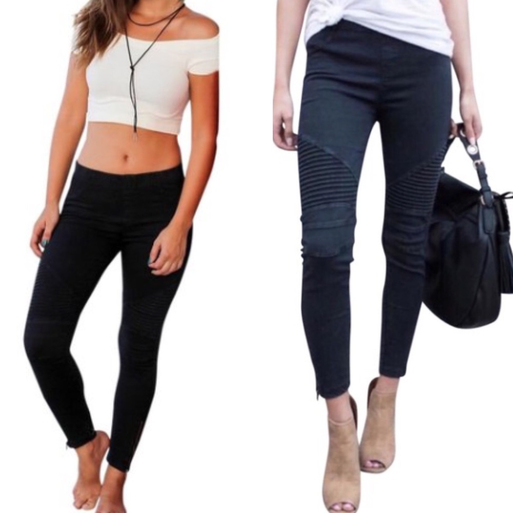 Black MOTO Leggings Stretchy Pants Jeggings ZIPPER - Picture 7 of 8
