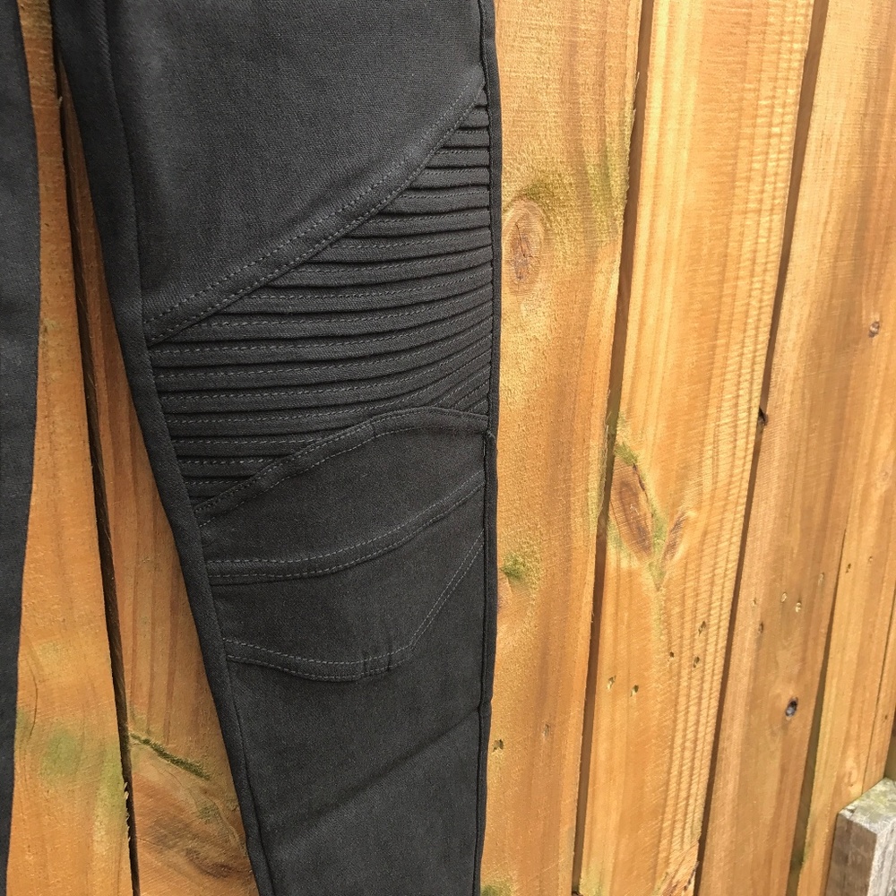 Black MOTO Leggings Stretchy Pants Jeggings ZIPPER - Picture 4 of 8