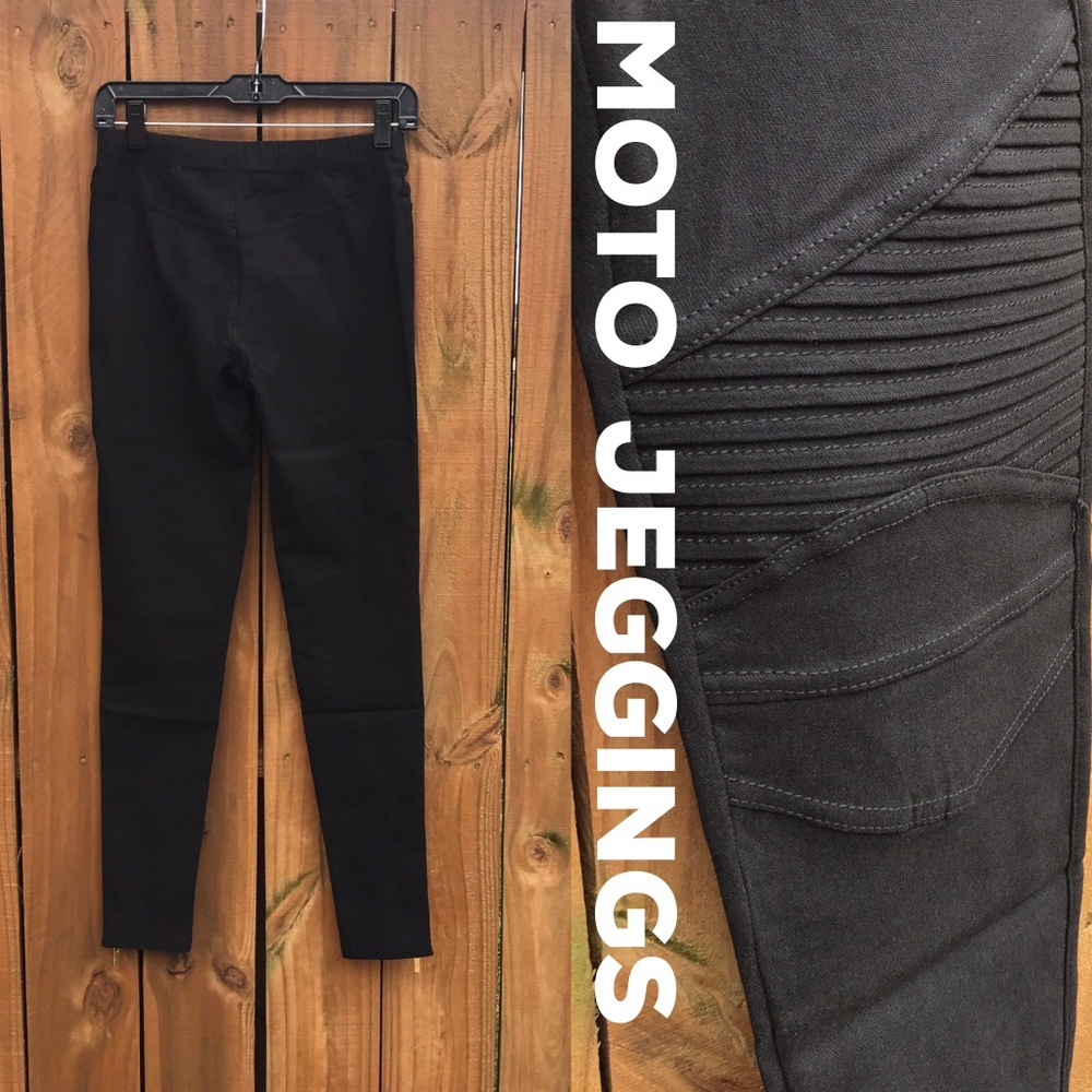 Black MOTO Leggings Stretchy Pants Jeggings ZIPPER - Picture 3 of 8
