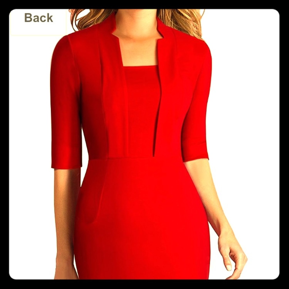 Red 3/4 sleeve dress. Professional neck line.